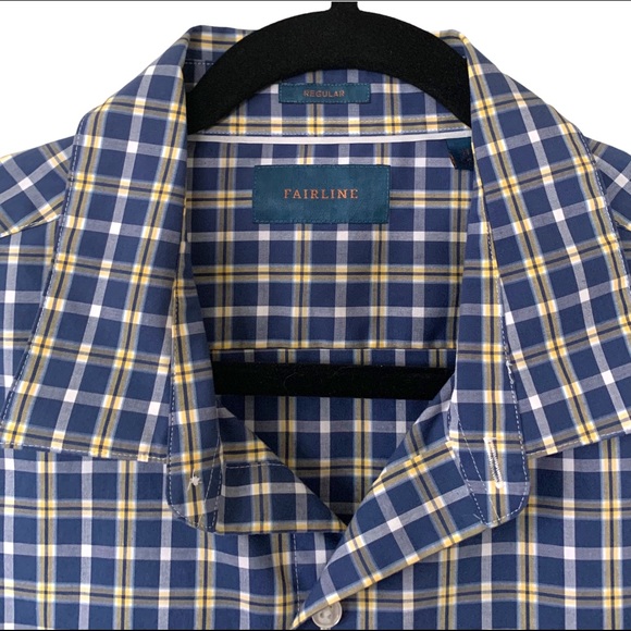 fairline dress shirt FAIRLINE Shirt, Men's Size Large, Blue Orange White, Plaid, Slim Dress Shirt